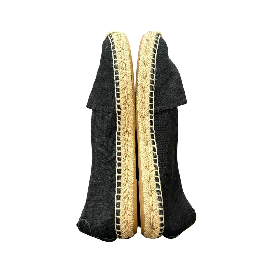Saint Laurent Womens Espadrilles Flats Shoes Black Canvas Embroidered Logo 37.5